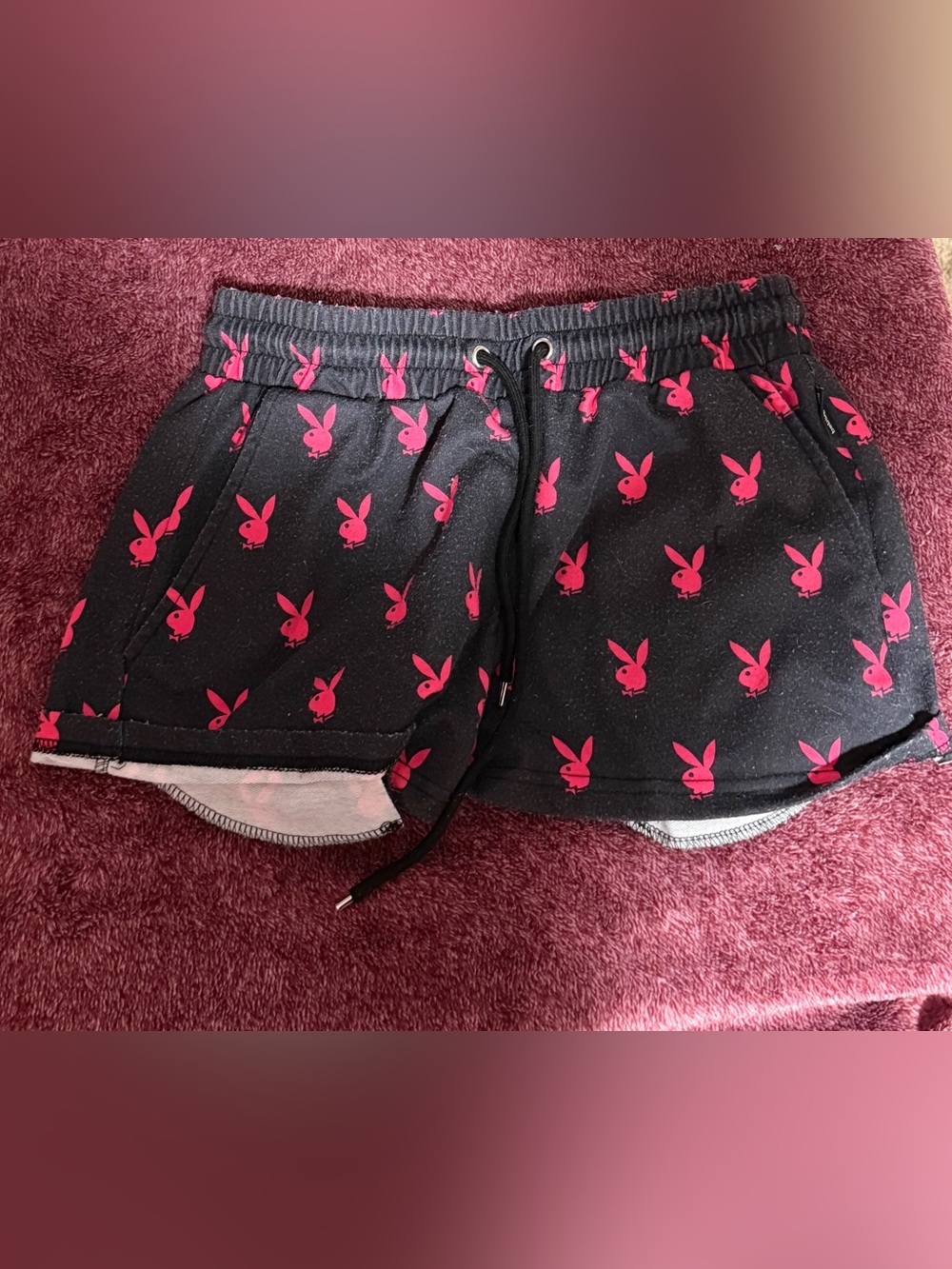 PLAYBOY Pink Bunny Print Lounge Shorts Black